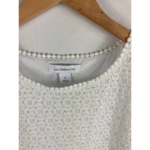 Liz Claiborne Lace Detail Cap Sleeve Blouse White Size Small - Picture 3 of 6